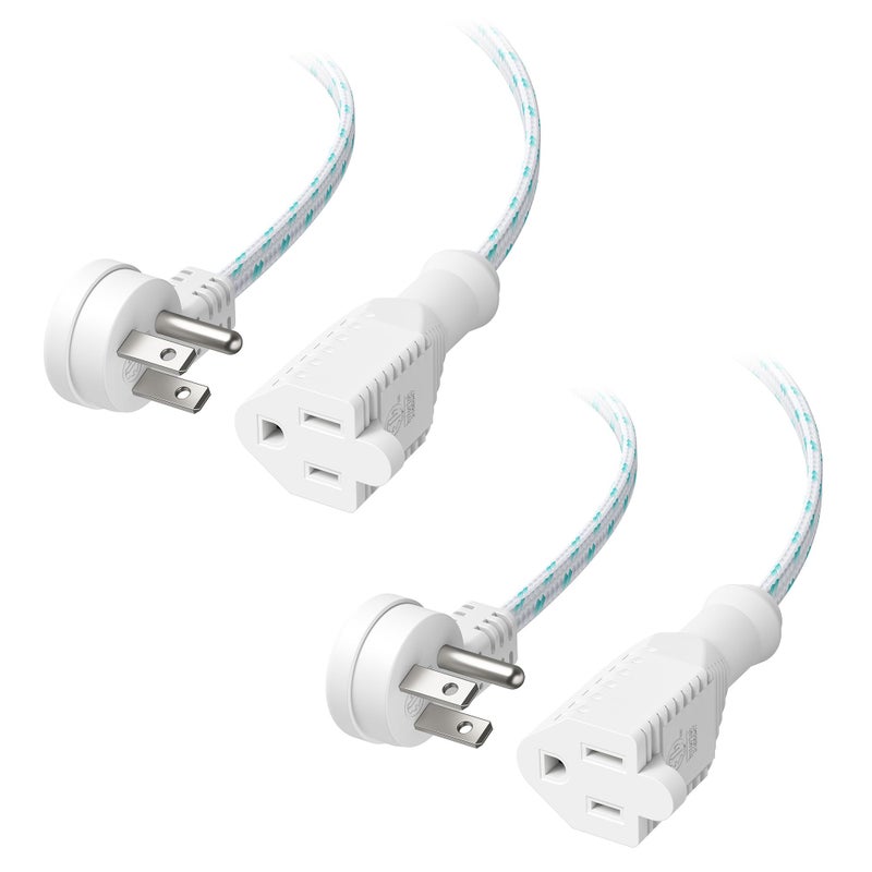 Cable Matters 2-Pack Braided Low Profile Flat Power Cord 6 ft, 3 Prong (Flat Plug Extension Cord, Under Rug Power Extension Cable) - Image 1